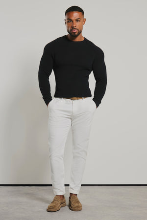Pure Cotton Knitted Textured Crew Neck Sweater in Black