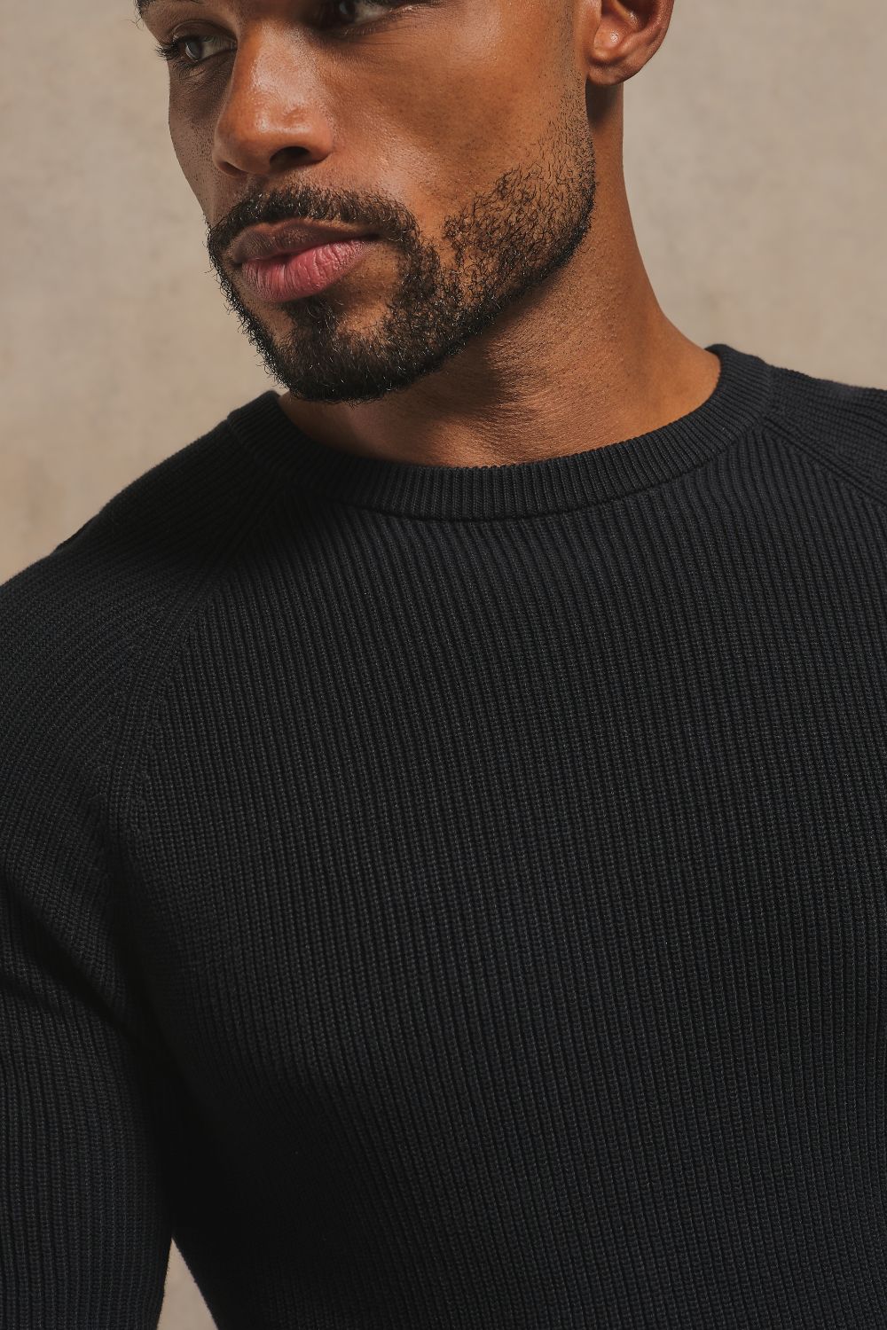 Pure Cotton Knitted Textured Crew Neck Sweater in Black