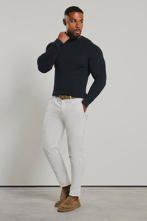 Pure Cotton Knitted Textured Crew Neck Sweater in Navy