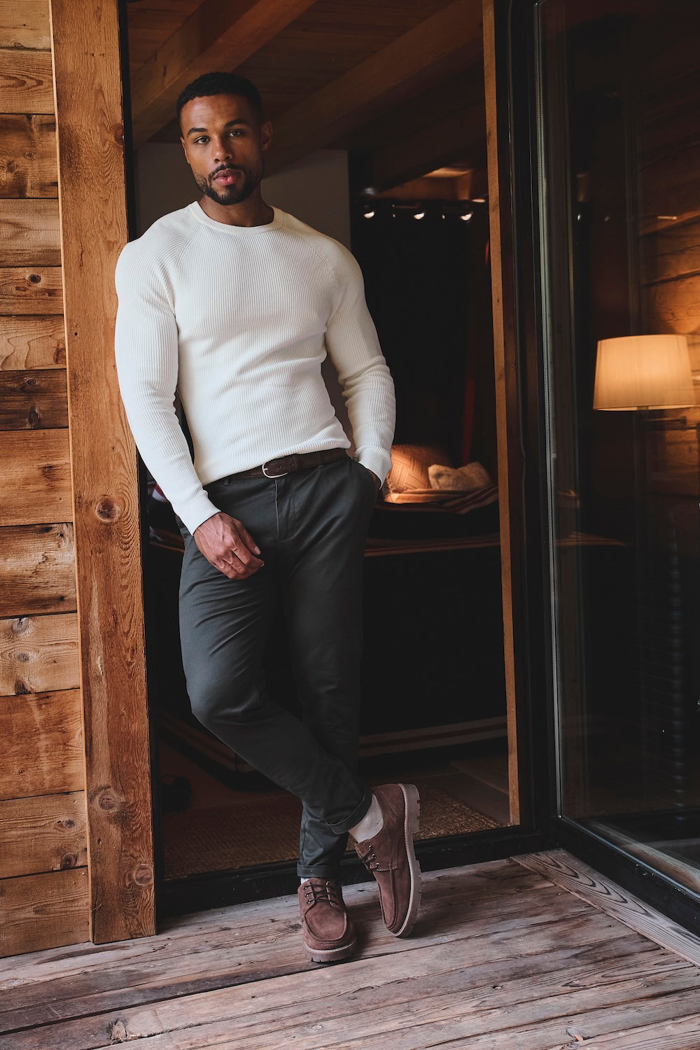 Pure Cotton Knitted Textured Crew Neck Sweater in Winter White