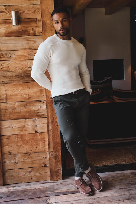 Athletic Fit Cotton Stretch Chino Pants in Dark Khaki