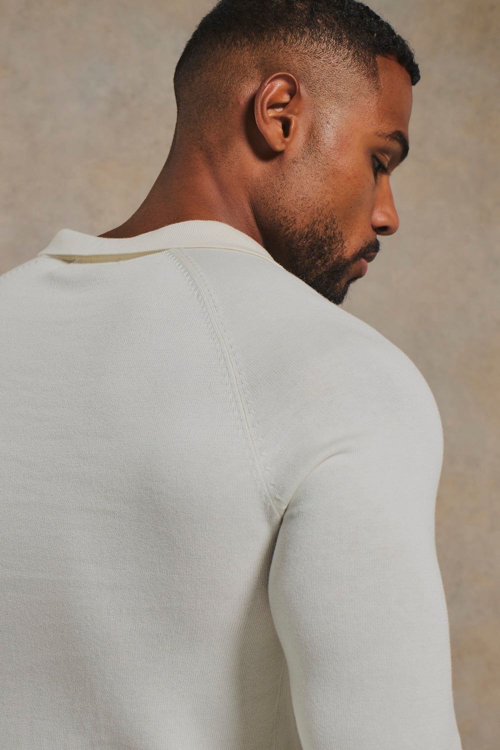 Pure Cotton Knitted Open Collar Polo Shirt in Winter White