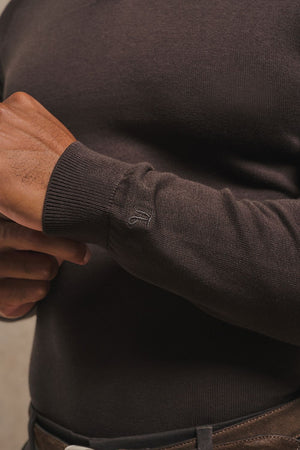 Pure Cotton Knitted Open Collar Polo Shirt in Chocolate