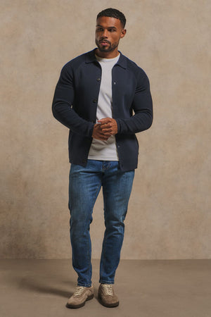 Pure Cotton Knitted Button Through in Navy