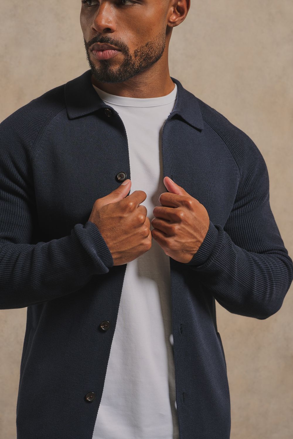 Pure Cotton Knitted Button Through in Navy