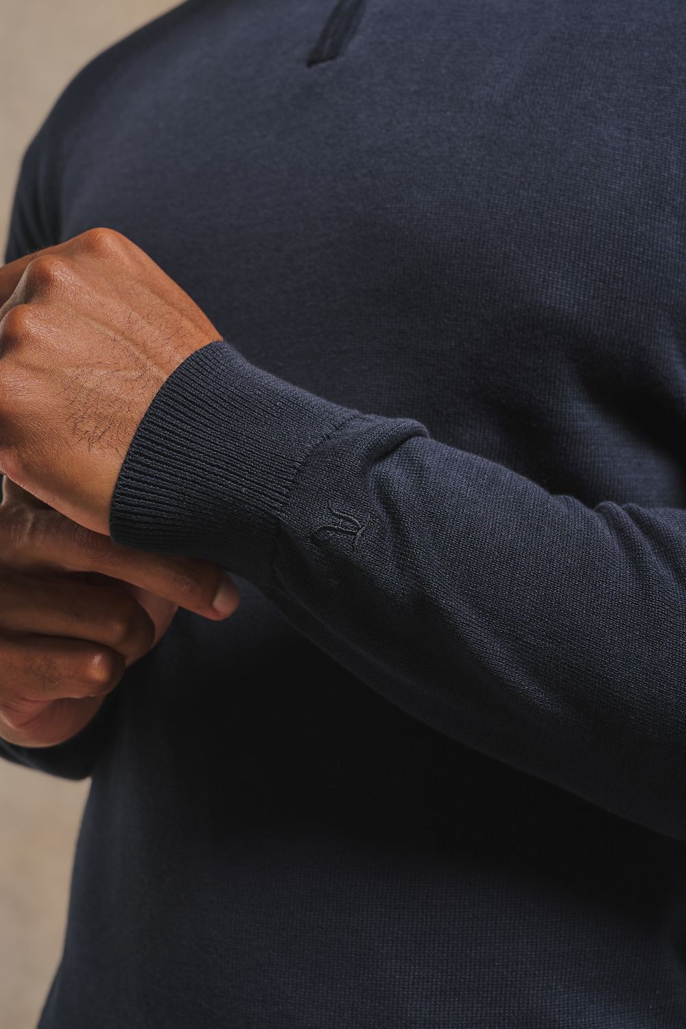 Pure Cotton Knitted Half Zip Neck Sweater in Navy