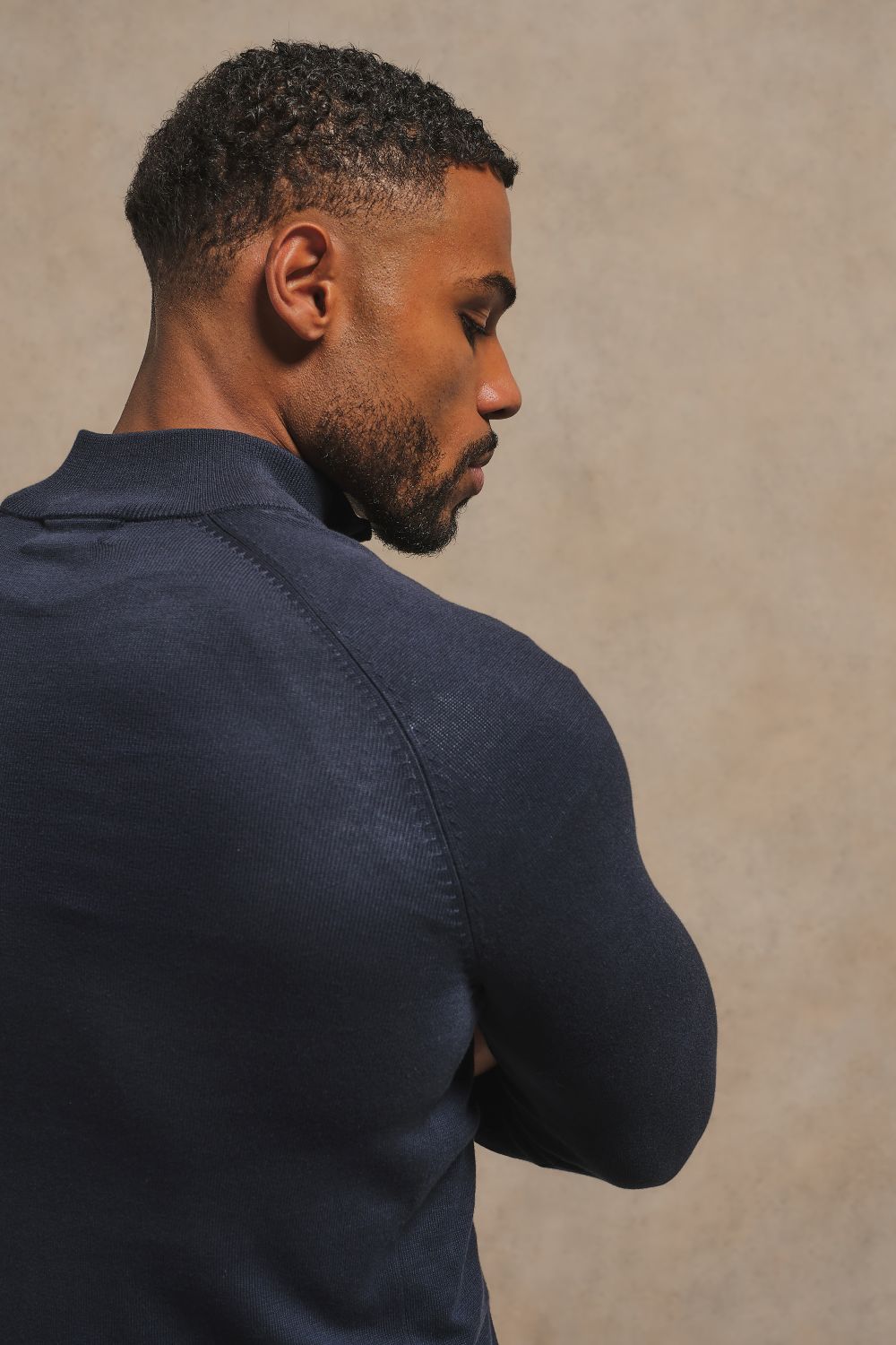 Pure Cotton Knitted Half Zip Neck Sweater in Navy