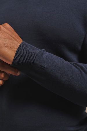 Pure Cotton Knitted Open Collar Polo Shirt in Navy