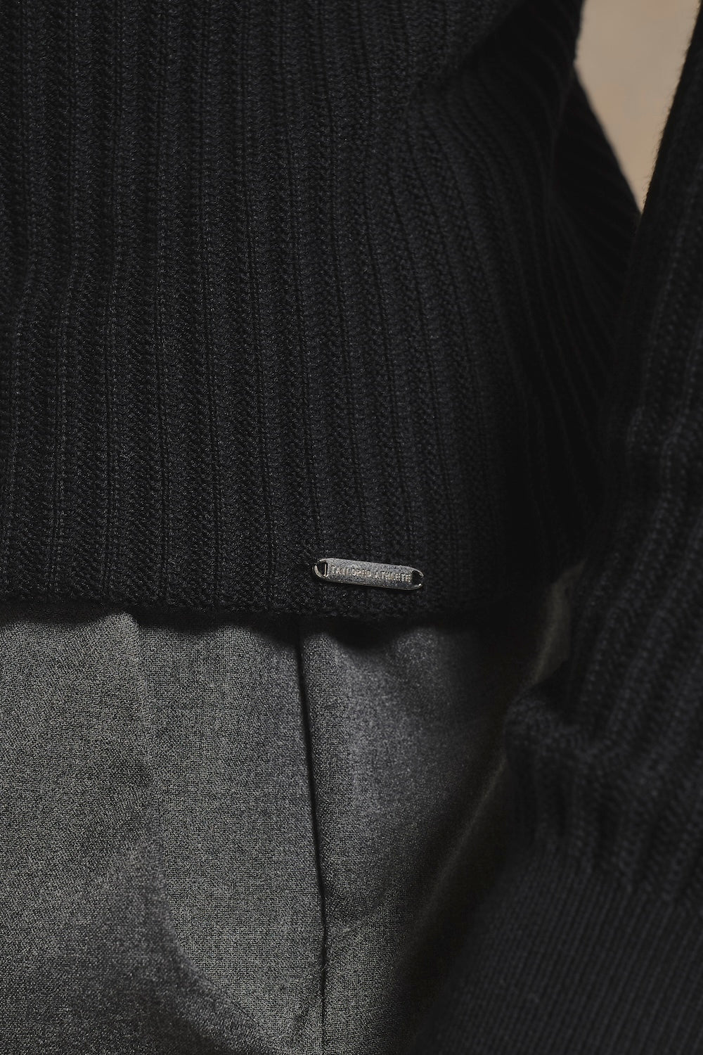 Textured Knitted Half Zip Neck Sweater in Black