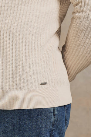 Textured Knitted Half Zip Neck Sweater in Alabaster