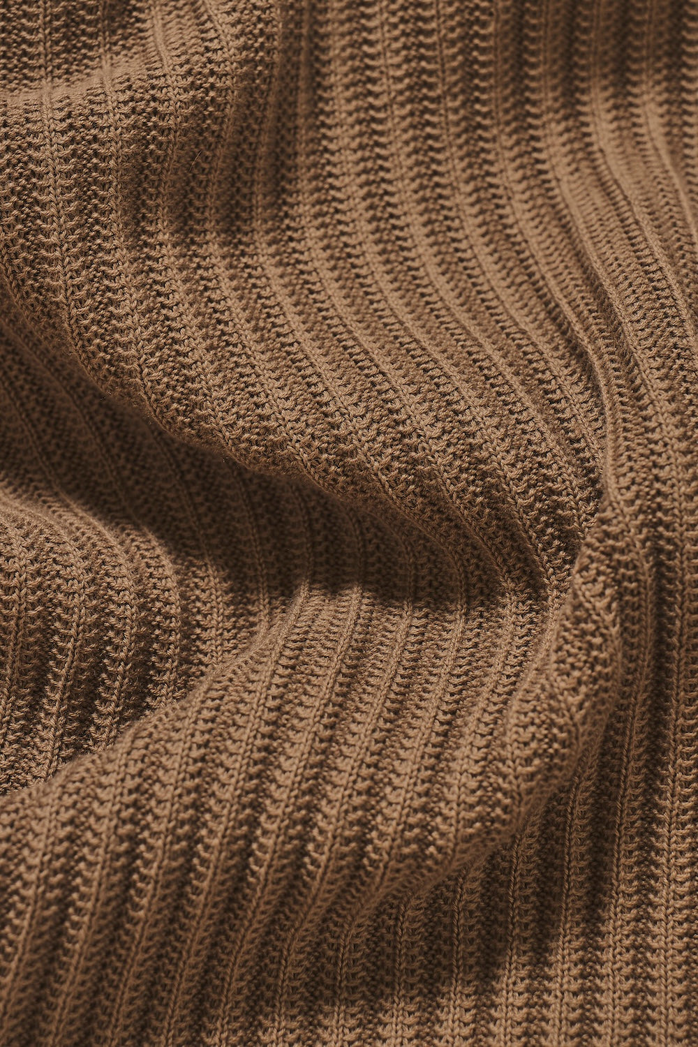 Textured Knitted Half Zip Neck Sweater in Camel