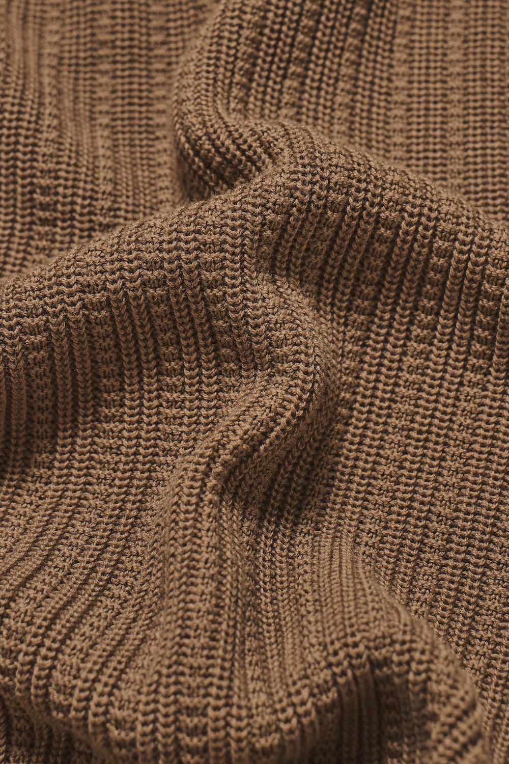 Textured Knitted Open Collar Polo Shirt in Camel