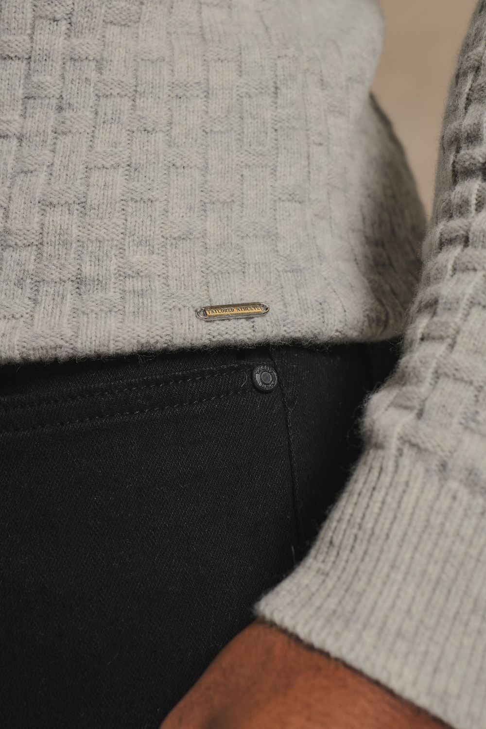 Merino Wool Textured Open Collar Polo Shirt in Soft Grey