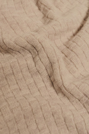 Merino Wool Textured Open Collar Polo Shirt in Neutral