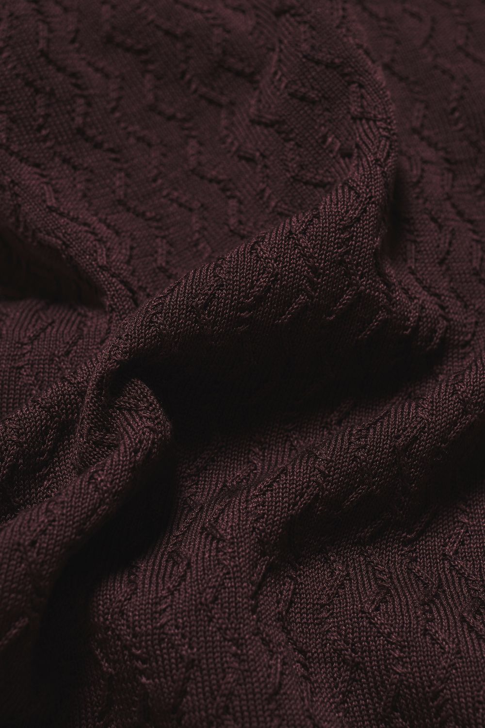 Mercerised Cotton Textured Knitted Polo Shirt in Dark Bordeaux