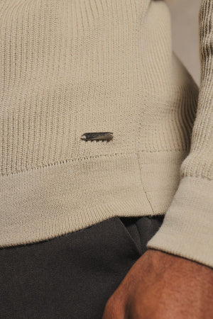 Cotton Textured Knitted Half Zip Polo Shirt in Neutral