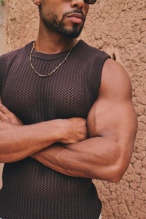 Crochet Knitted Tank Top in Chocolate - TAILORED ATHLETE - USA
