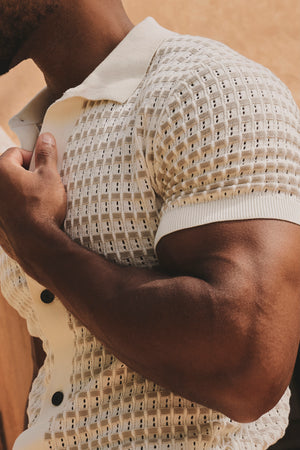 Two Tone Crochet Knitted Shirt in Chalk