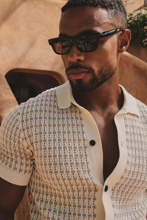 Two Tone Crochet Knitted Shirt in Chalk