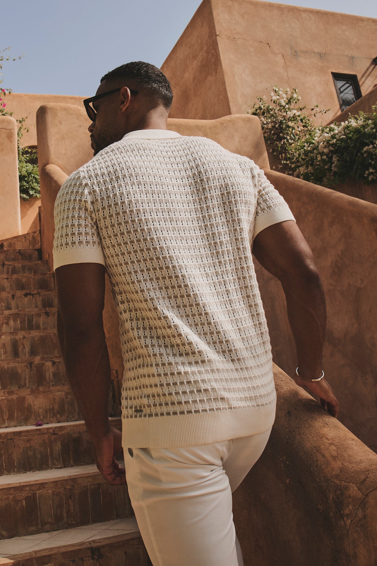 Two Tone Crochet Knitted Shirt in Chalk