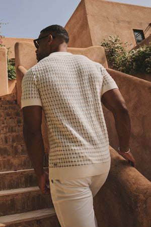 Two Tone Crochet Knitted Shirt in Chalk