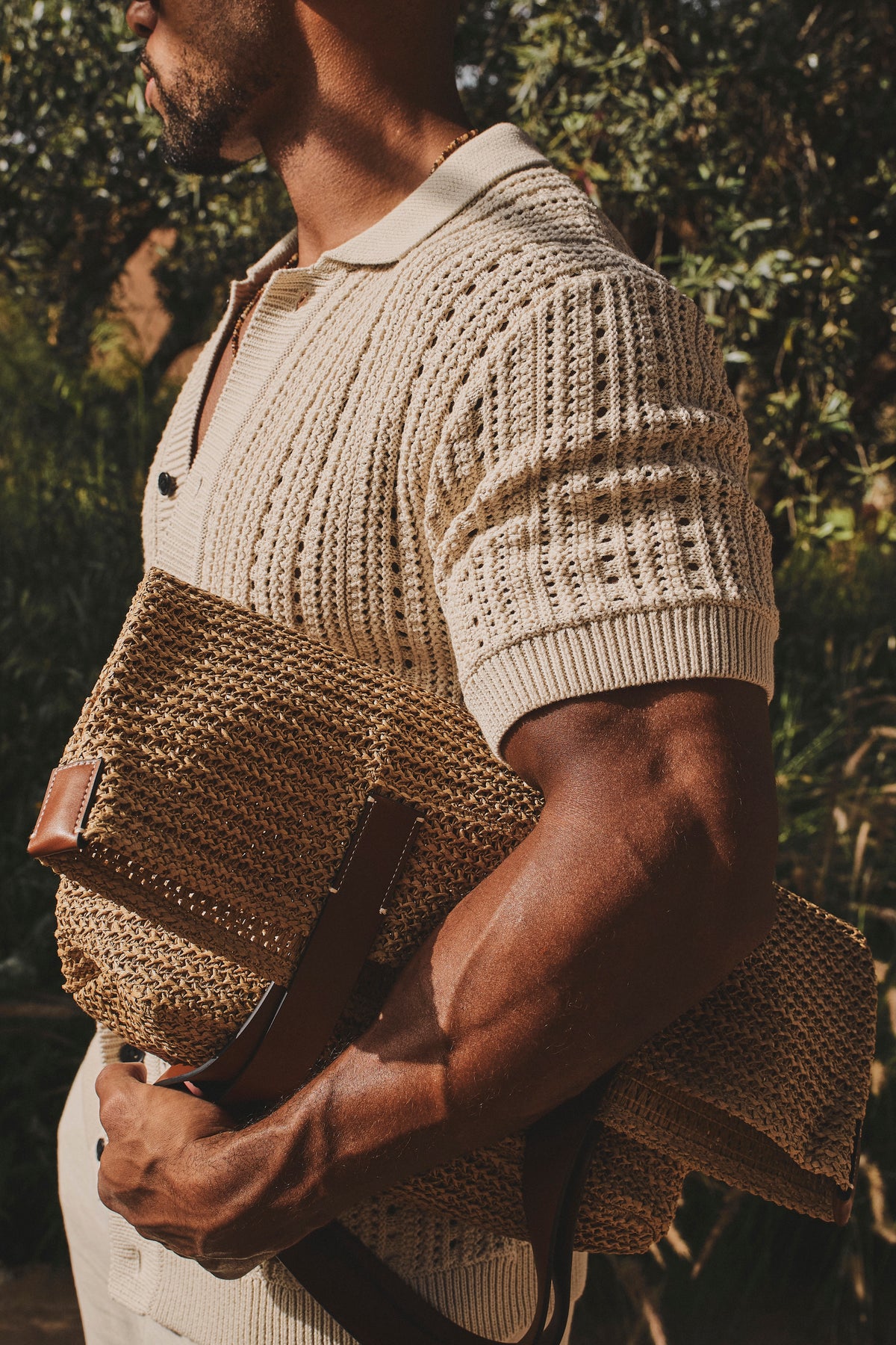 Vertical Stripe Crochet Knitted Shirt in Neutral