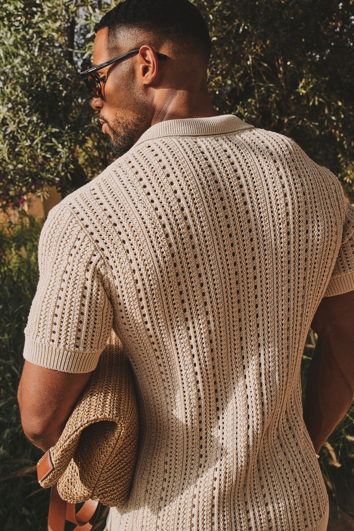 Vertical Stripe Crochet Knitted Shirt in Neutral