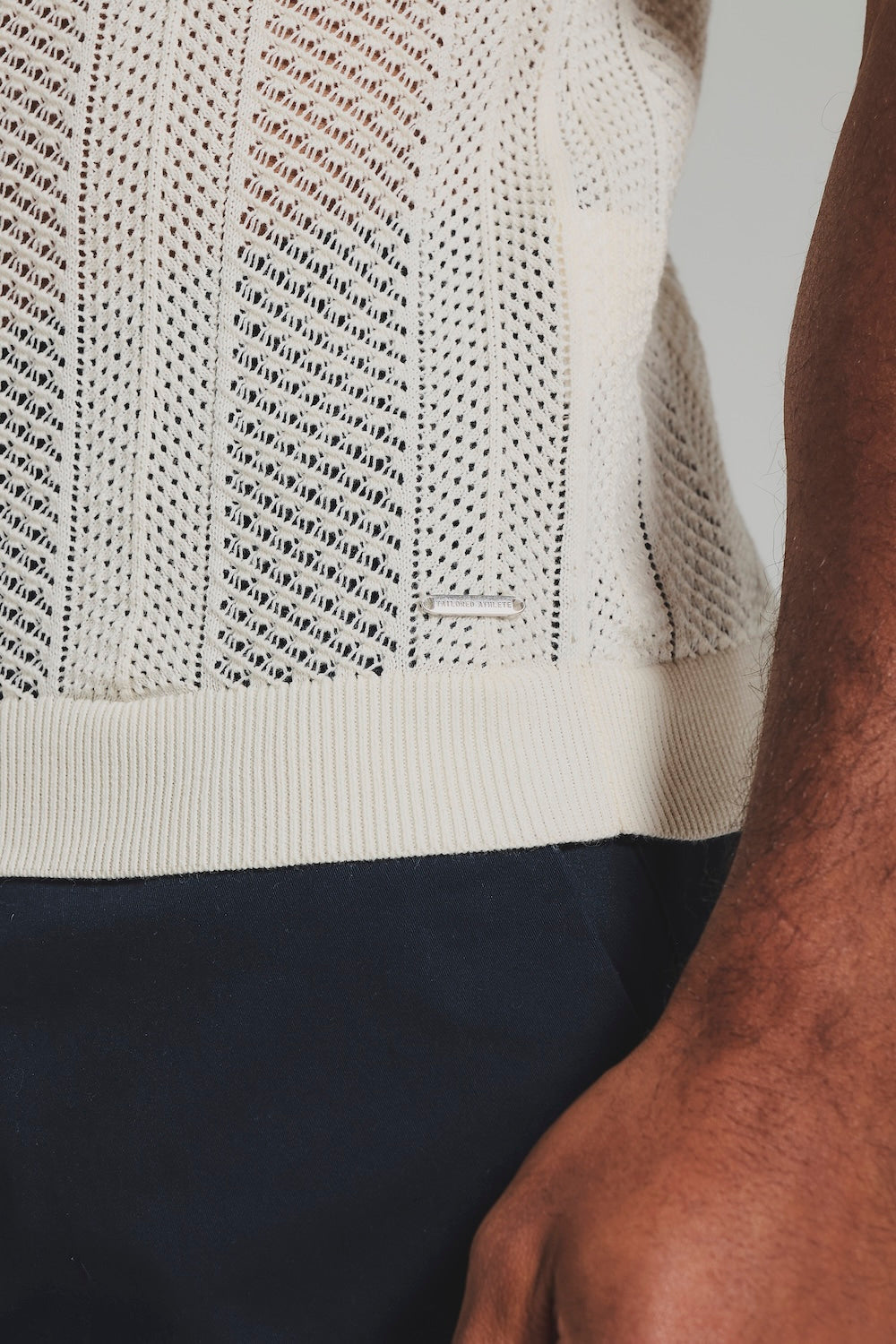 Textured Knitted Zip Neck Polo Shirt In Chalk