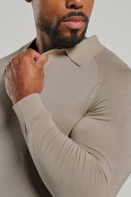 Extra Fine Merino Wool Polo Shirt in Neutral Marl
