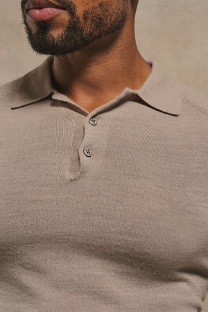 Extra Fine Merino Wool Polo Shirt in Neutral Marl