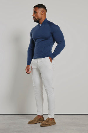 Extra Fine Merino Wool Half Zip Neck Sweater in Airforce