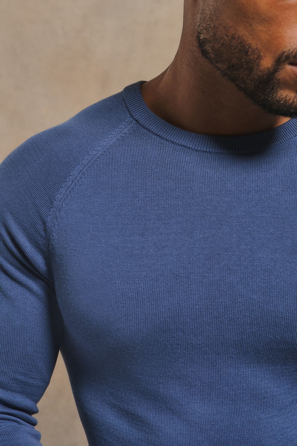 Pure Cotton Knitted Crew Neck Sweater in Airforce