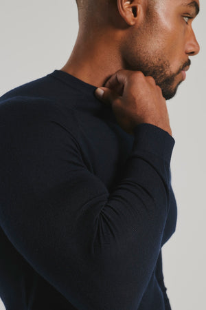 Extra Fine Merino Wool Crew Neck Sweater in Navy