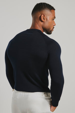 Extra Fine Merino Wool Crew Neck Sweater in Navy