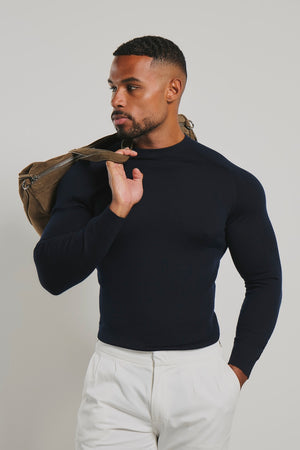 Extra Fine Merino Wool Crew Neck Sweater in Navy