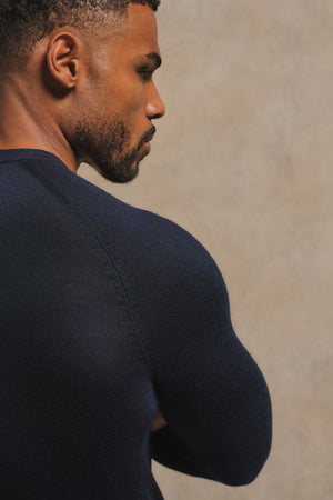 Extra Fine Merino Wool Crew Neck Sweater in Navy