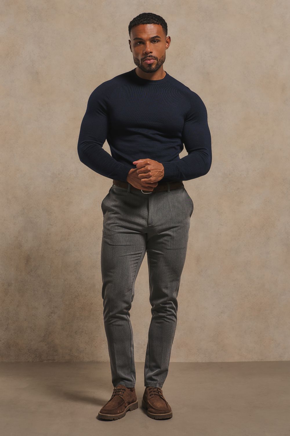 Extra Fine Merino Wool Crew Neck Sweater in Navy