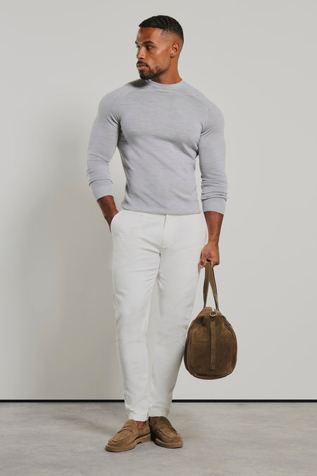 Extra Fine Merino Wool Crew Neck Sweater in Silver Grey Marl