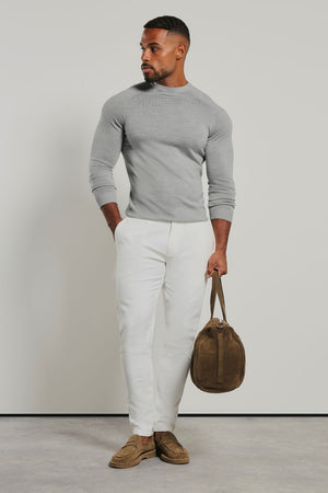 Extra Fine Merino Wool Crew Neck Sweater in Silver Grey Marl