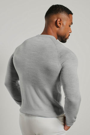 Extra Fine Merino Wool Crew Neck Sweater in Silver Grey Marl