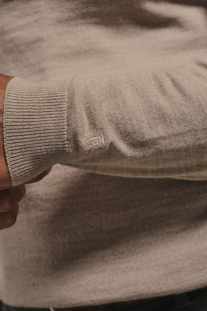 Extra Fine Merino Wool Half Zip Neck Sweater in Neutral Marl