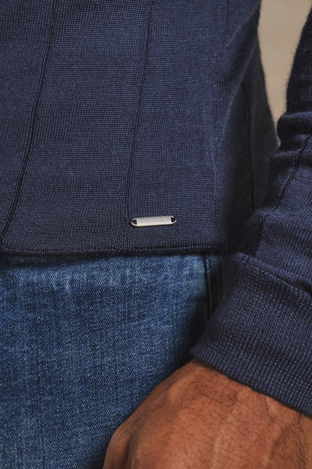 Extra Fine Merino Wool Ribbed Half Zip Neck Sweater in Midnight Navy
