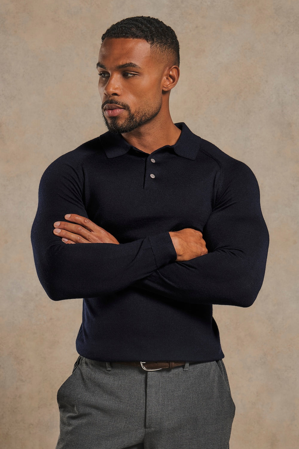 Extra Fine Merino Wool Polo Shirt in Navy