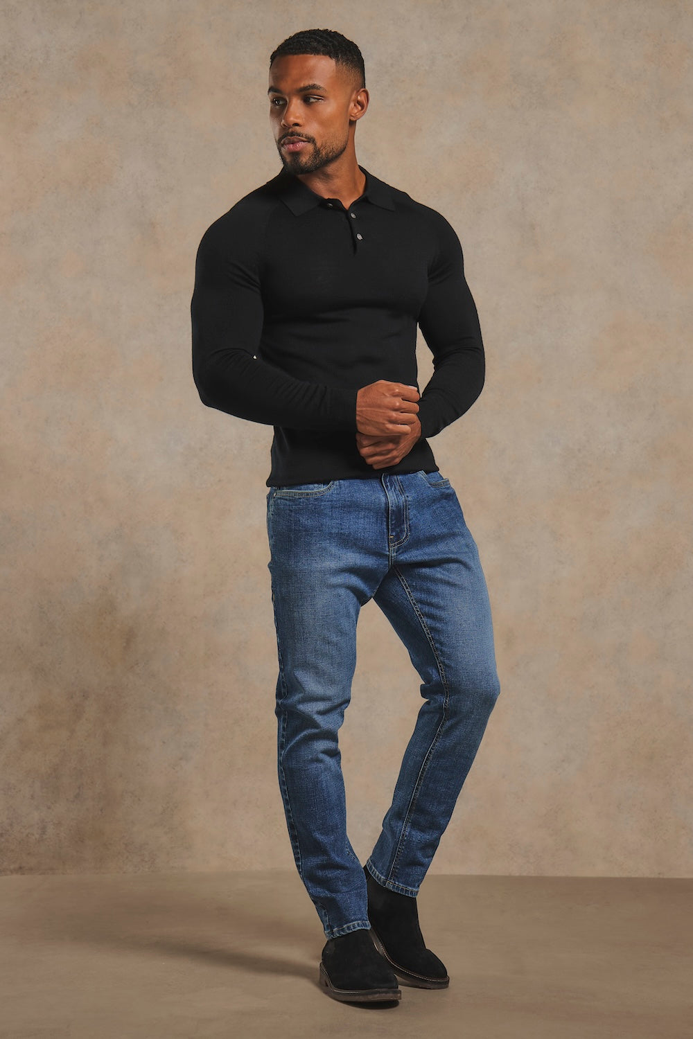 Extra Fine Merino Wool Polo Shirt in Black
