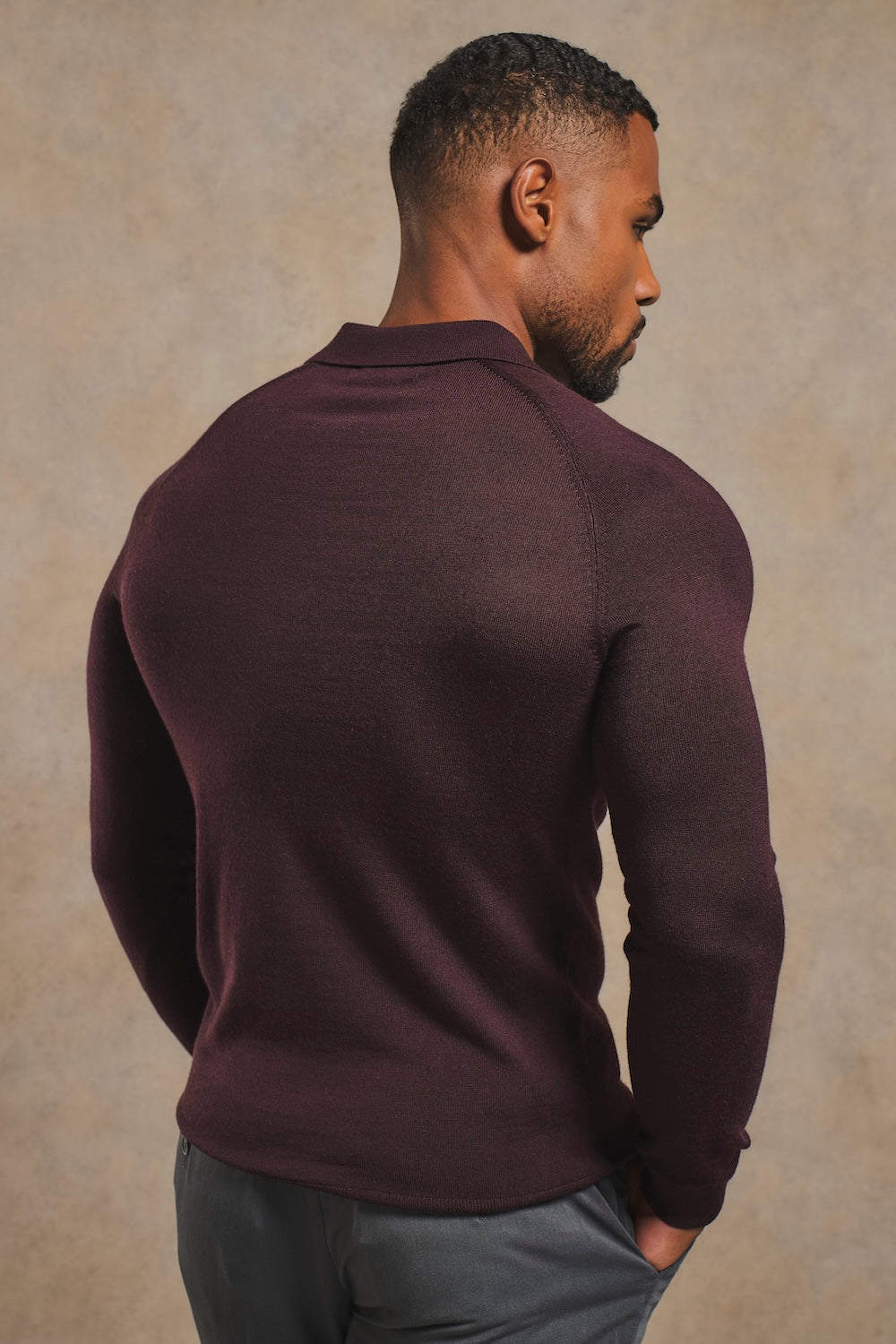Extra Fine Merino Wool Polo Shirt in Dark Bordeaux