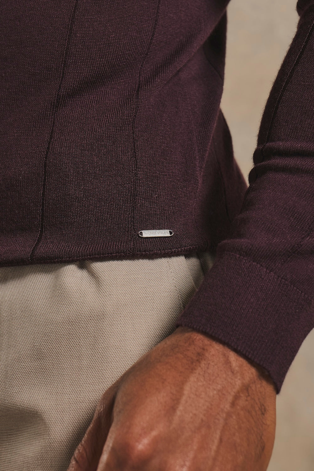 Extra Fine Merino Wool Ribbed Half Zip Neck Sweater in Dark Bordeaux