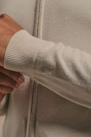 Extra Fine Merino Wool Knitted Zip Through in Ecru