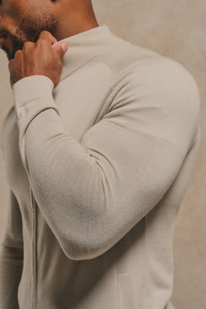Extra Fine Merino Wool Knitted Zip Through in Ecru