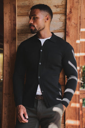 Double Faced Knitted Cardigan in Black