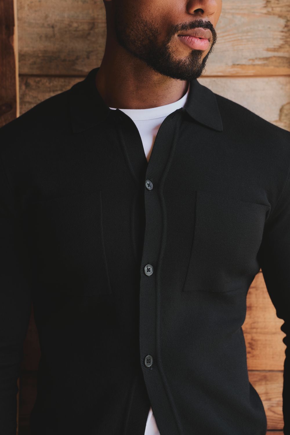 Double Faced Knitted Cardigan in Black